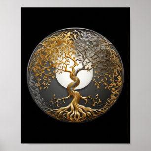 Póster Árbol de la Vida Yin Yang Símbolo Budista Taoísta