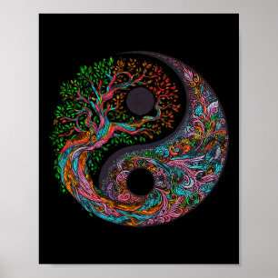 Póster Árbol de la Vida Yin Yang Símbolo Taoísta Yoga Med