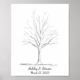 Póster Árbol de libros de Boda de huellas digitales