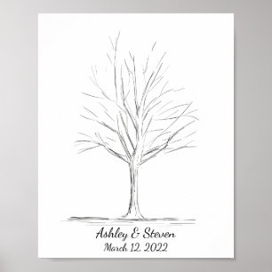 Póster Árbol de libros de Boda de huellas digitales