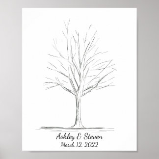 Póster Árbol de libros de Boda de huellas digitales
