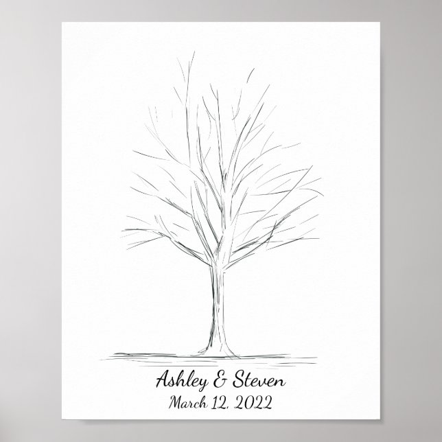 Póster Árbol de libros de Boda de huellas digitales (Frente)