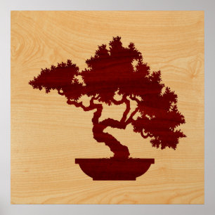 Póster Árbol de los bonsais - embutido de madera