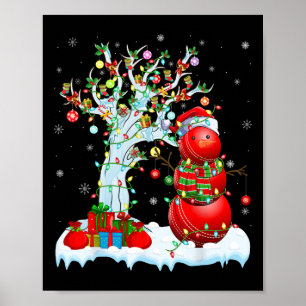 Póster Árbol de Luces de Navidad Muñeco de Nieve Divertid