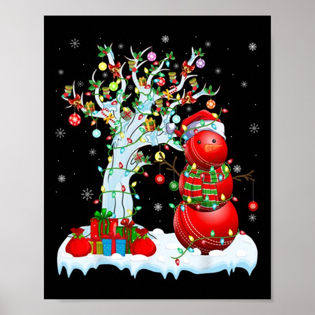 Póster Árbol de Luces de Navidad Muñeco de Nieve Divertid (Frente)