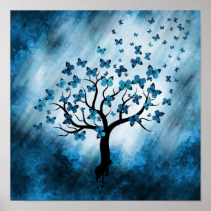 Póster Árbol de mariposa - Mezcla azul