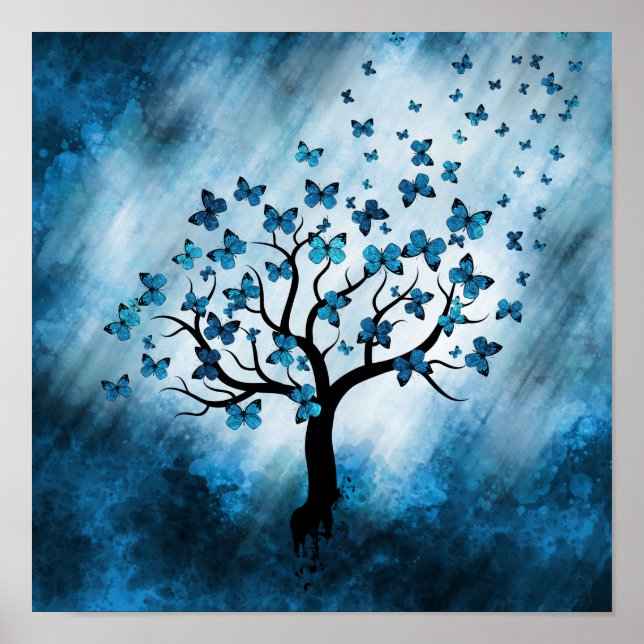 Póster Árbol de mariposa - Mezcla azul (Frente)