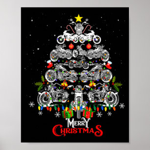 Póster Árbol de motocicletas de luces de Navidad Feliz Na