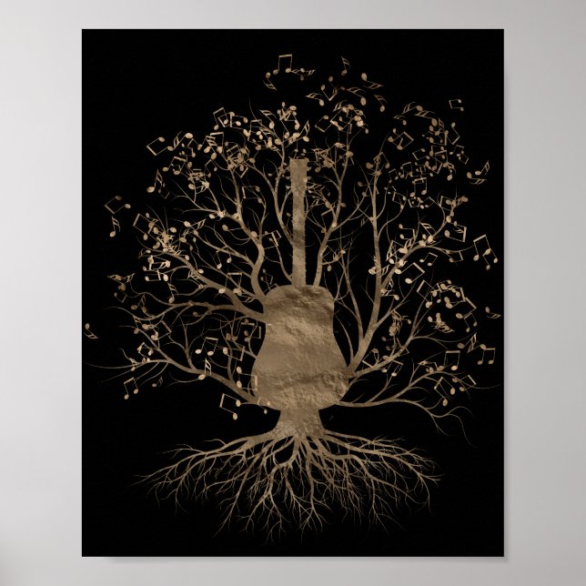 Póster Árbol de música de guitarra dorada (Frente)