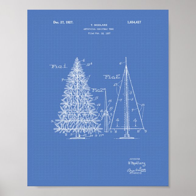 Póster Árbol de Navidad 1927 Patent Art Blueprint (Frente)