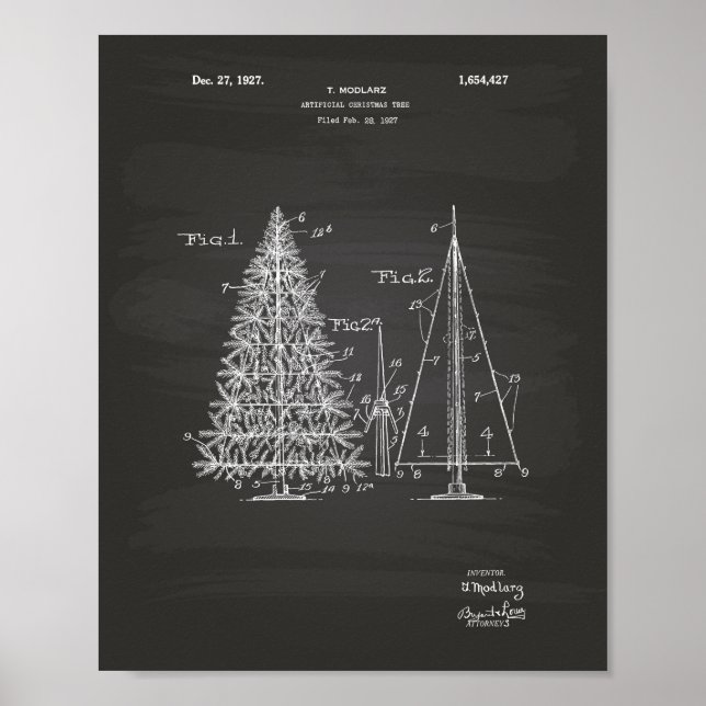 Póster Árbol de Navidad 1927 Patent Art Chalkboard (Frente)