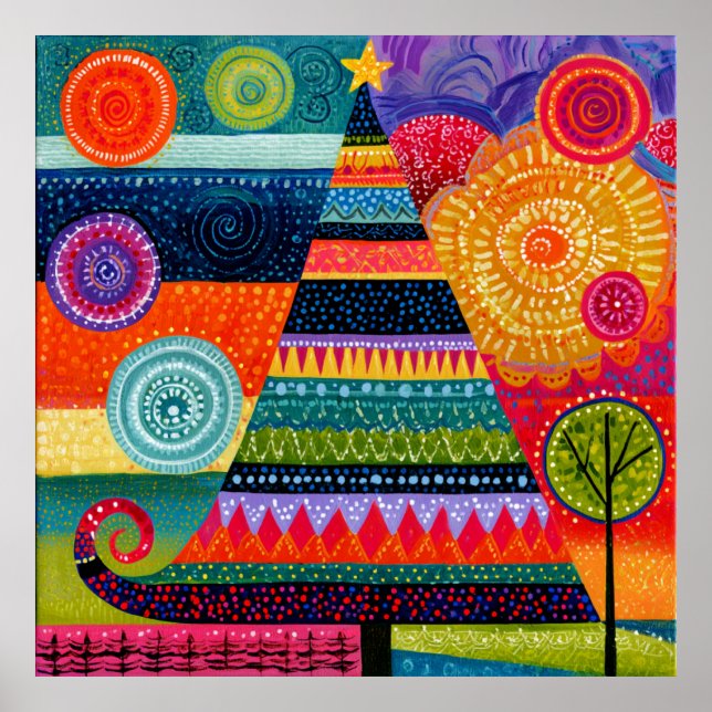 Póster Árbol de Navidad abstracto colorido (Frente)