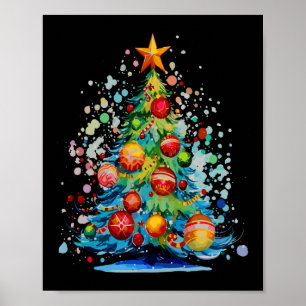 Póster Árbol de Navidad acuarela