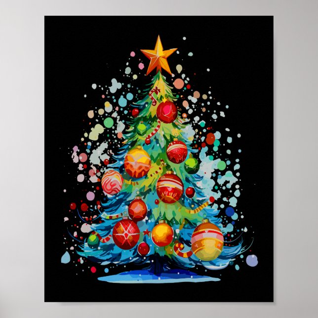 Póster Árbol de Navidad acuarela (Frente)