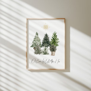 Póster Árbol de navidad acuarela para que nos adoremos