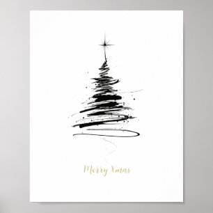 Póster Árbol de Navidad alegre dibujado a mano