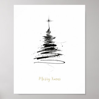 Póster Árbol de Navidad alegre dibujado a mano
