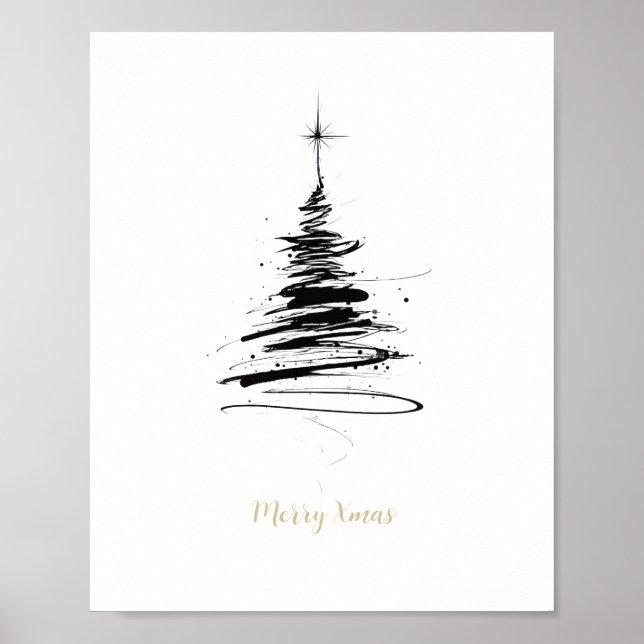 Póster Árbol de Navidad alegre dibujado a mano (Frente)