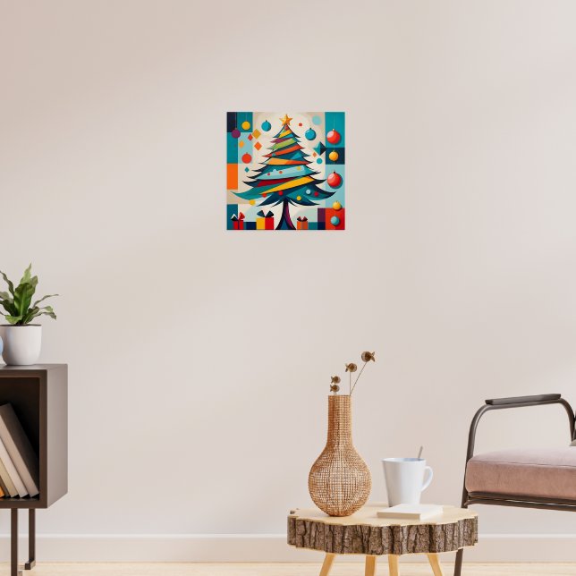 Póster Árbol de Navidad alegre geométrico Art Deco con re (Salón 3)