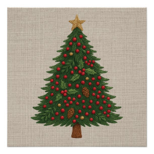Póster árbol de navidad alegre y rústico brillante