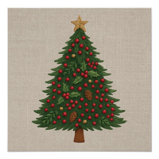 Póster árbol de navidad alegre y rústico brillante (Anverso)