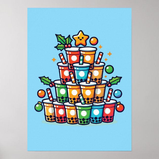 Póster Árbol de Navidad Boba - Funny Bubble Tea Holiday (Frente)