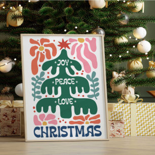 Póster Árbol de Navidad Boho Alegría Paz Amor Colorido