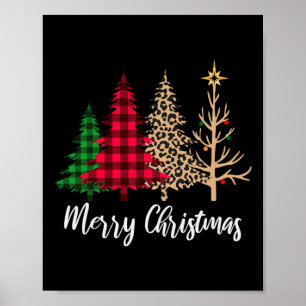 Póster Árbol de Navidad Buffalo Plaid Rojo Verde Leopardo