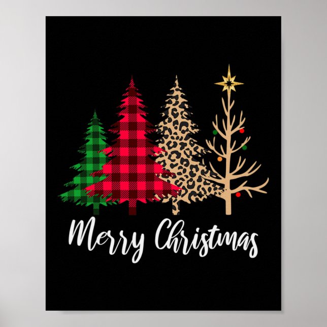 Póster Árbol de Navidad Buffalo Plaid Rojo Verde Leopardo (Frente)