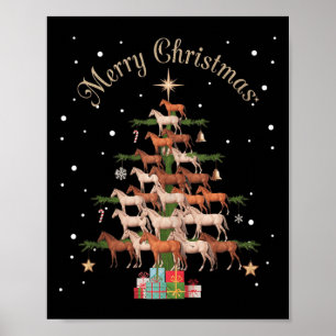 Póster Árbol de Navidad Caballos Árbol de Navidad Feliz C