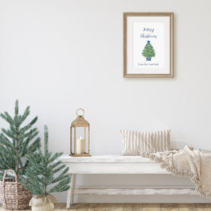Póster Árbol de Navidad Chinoiserie Azul y Blanco