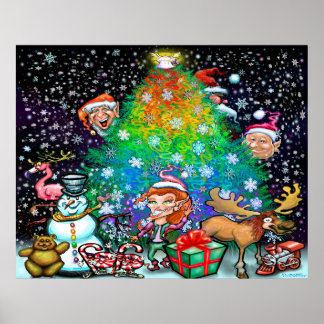 Póster Árbol de Navidad con arco iris