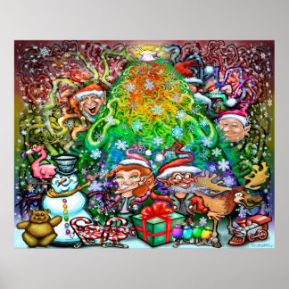 Póster Árbol de Navidad con arco iris