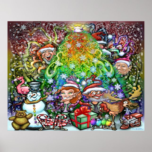 Póster Árbol de Navidad con arco iris (Frente)