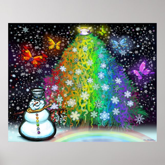 Póster Árbol de Navidad con arco iris (Frente)