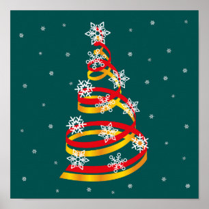 Póster Árbol de Navidad con cinta de copos de nieve minim
