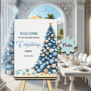 Póster Árbol de Navidad con Conchas en la Playa Bienvenid