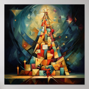 Póster Árbol de Navidad cubismo
