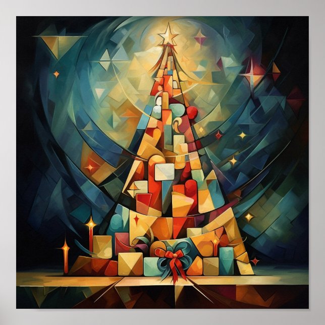 Póster Árbol de Navidad cubismo (Frente)