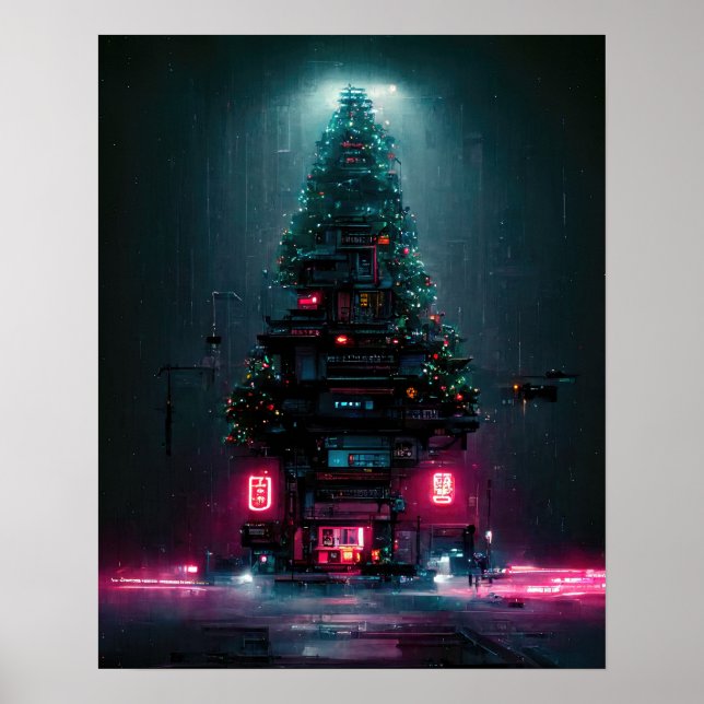 Póster Árbol de Navidad Cyberpunk (Frente)