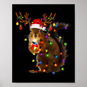 Póster Árbol de Navidad de ardilla divertida enciende ren
