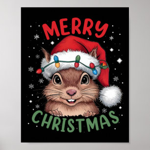 Póster Árbol de Navidad de ardilla enciende Navidad Hombr