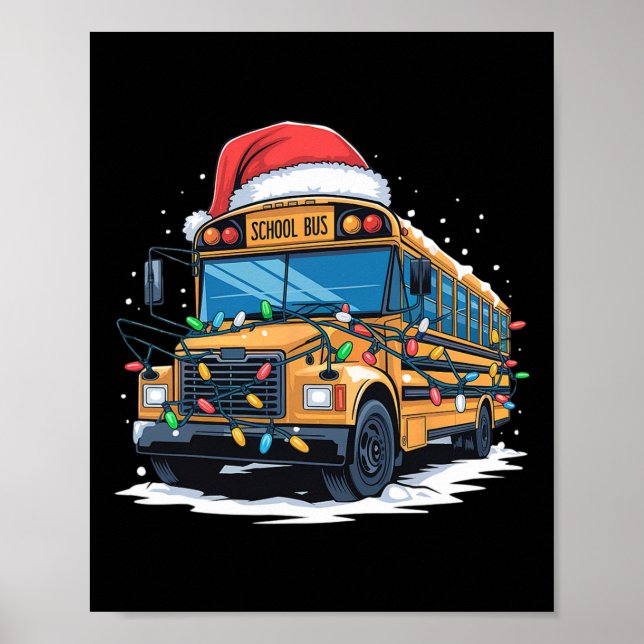 Póster Árbol de navidad de autobús escolar Cute Santa Hat (Frente)