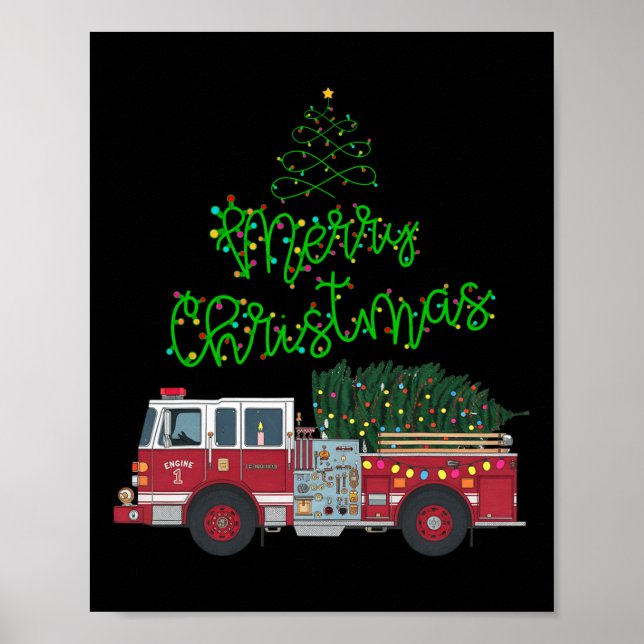 Póster Árbol de navidad de bomberos de Navidad enciende a (Frente)