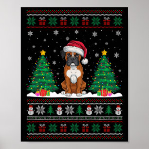 Póster Árbol de Navidad de Boxer de Santa Hat enciende es