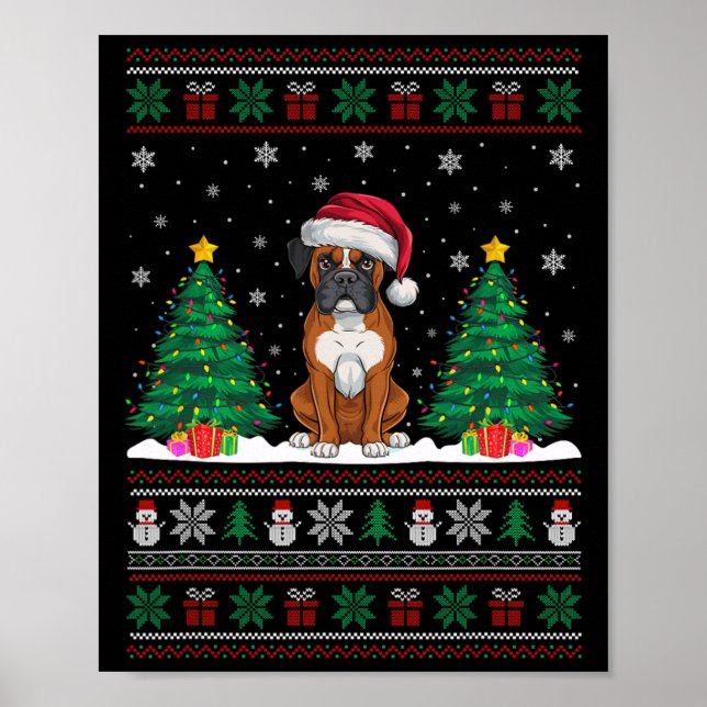 Póster Árbol de Navidad de Boxer de Santa Hat enciende es (Frente)