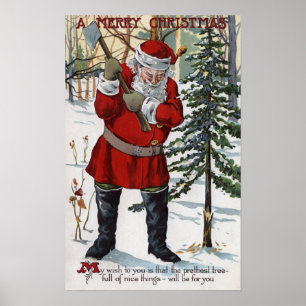 Póster Árbol de navidad de corte de Santa