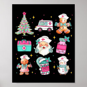 Póster Árbol de Navidad de Enfermera Adorable Santa Tema