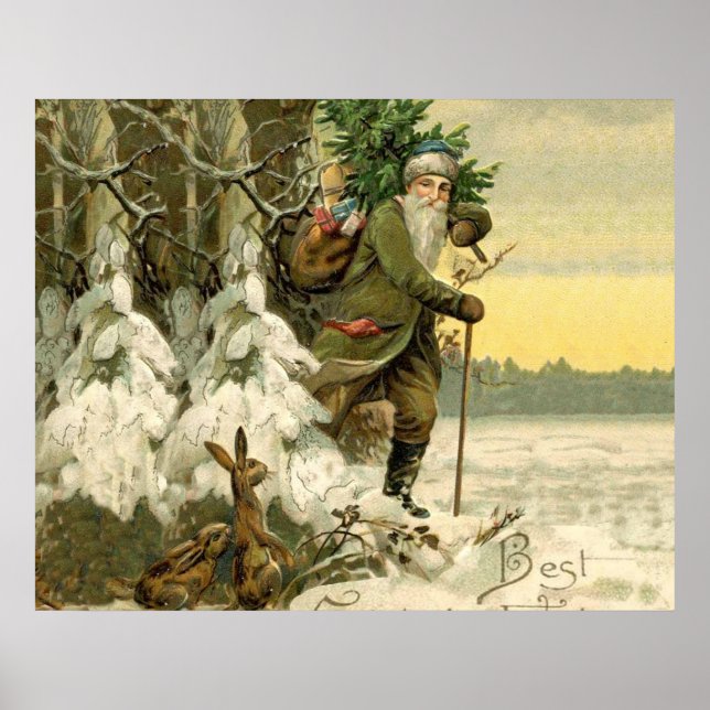 Póster Árbol de Navidad de época de Santa Claus (Frente)