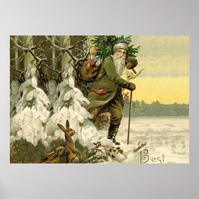 Póster Árbol de Navidad de época de Santa Claus (Frente)